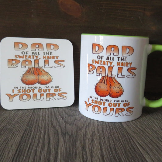 Mug set funny saying, sweaty ball, glad I came out of yours, mug and coaster, funny gift