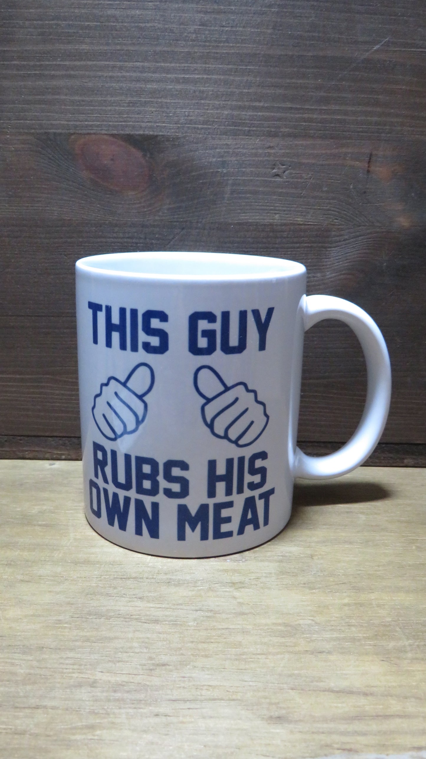 This guy rubs his own meat, Funny saying, mug and coaster set, coffee mug