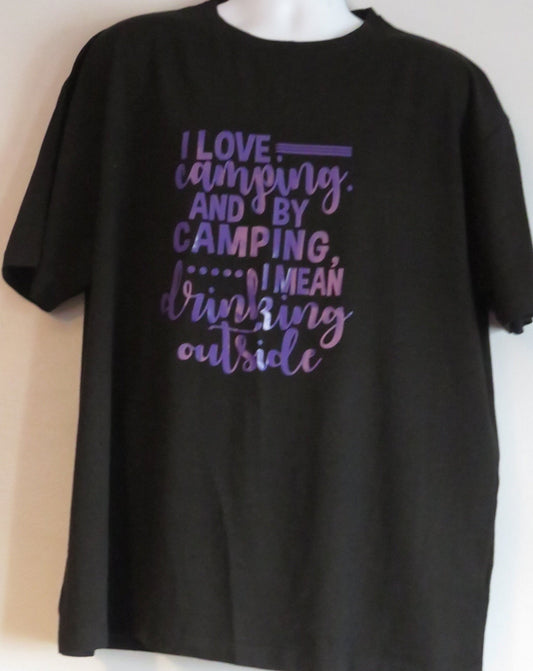 Funny t-shirt "I love camping and by camping I mean day drinking", adults, funny, T-shirt, men, women, late teens black