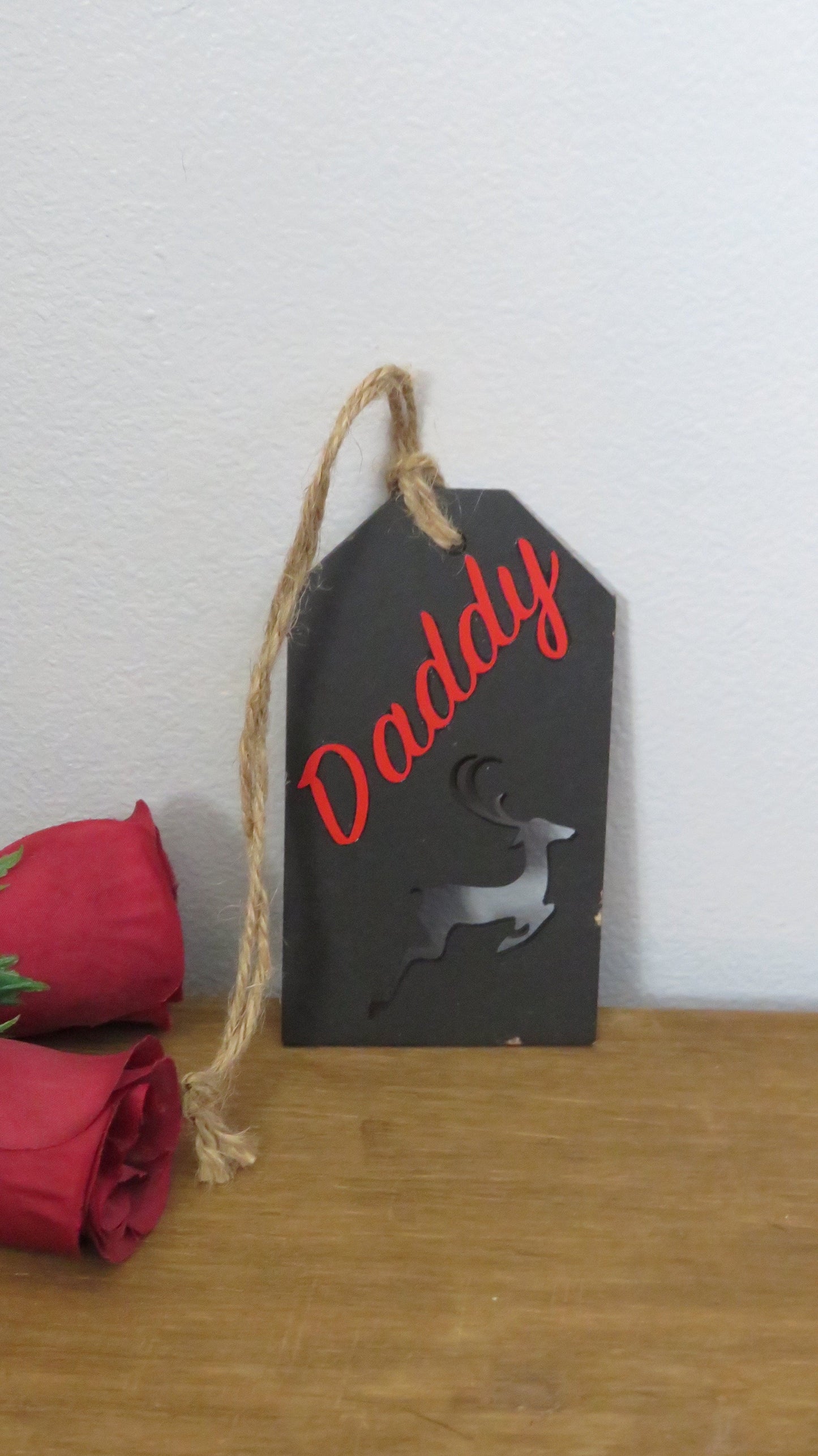 Handmade personalised wooden Christmas tree dec, personalised gift, gift tag with names, wooden tree tag