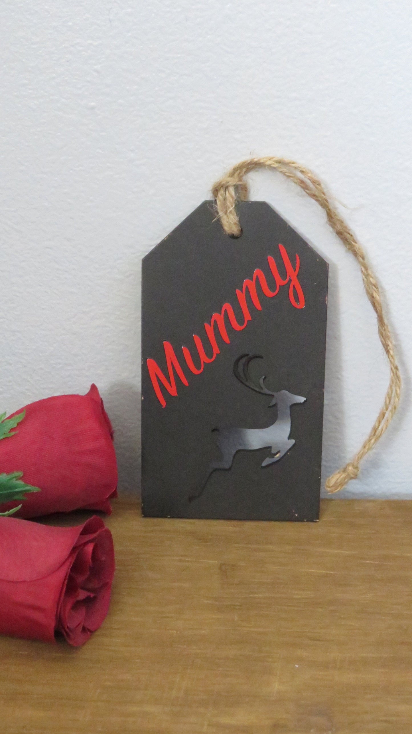 Handmade personalised wooden Christmas tree dec, personalised gift, gift tag with names, wooden tree tag